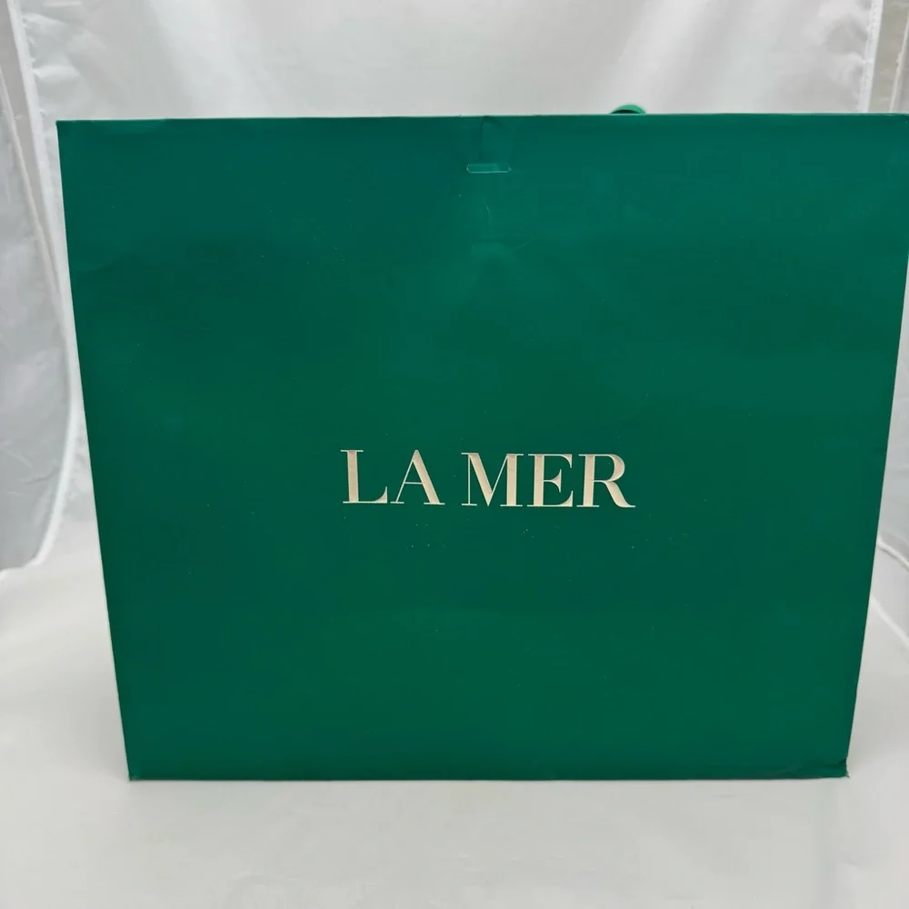 💚 La Mer Extra Large Gift Bags Set of 3 + 2 Satin Ribbons Logo 11x12x5 Used